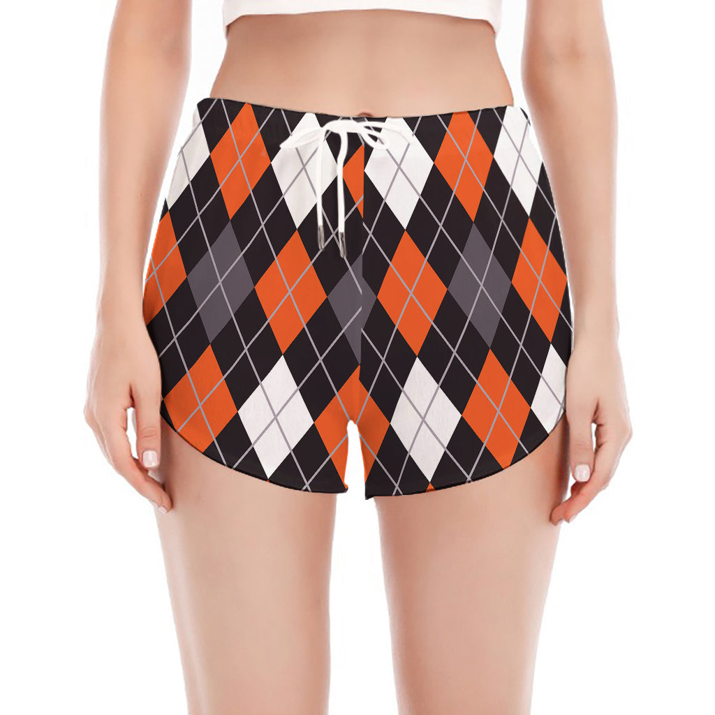 Halloween Argyle Pattern Print Women's Split Running Shorts