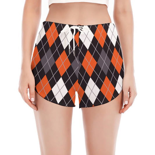 Halloween Argyle Pattern Print Women's Split Running Shorts
