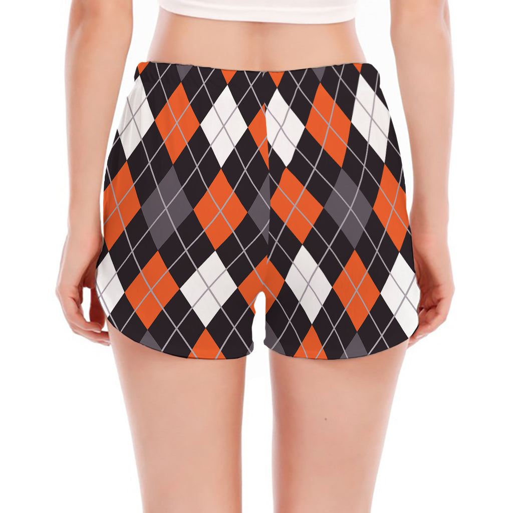 Halloween Argyle Pattern Print Women's Split Running Shorts