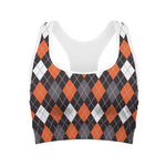 Halloween Argyle Pattern Print Women's Sports Bra