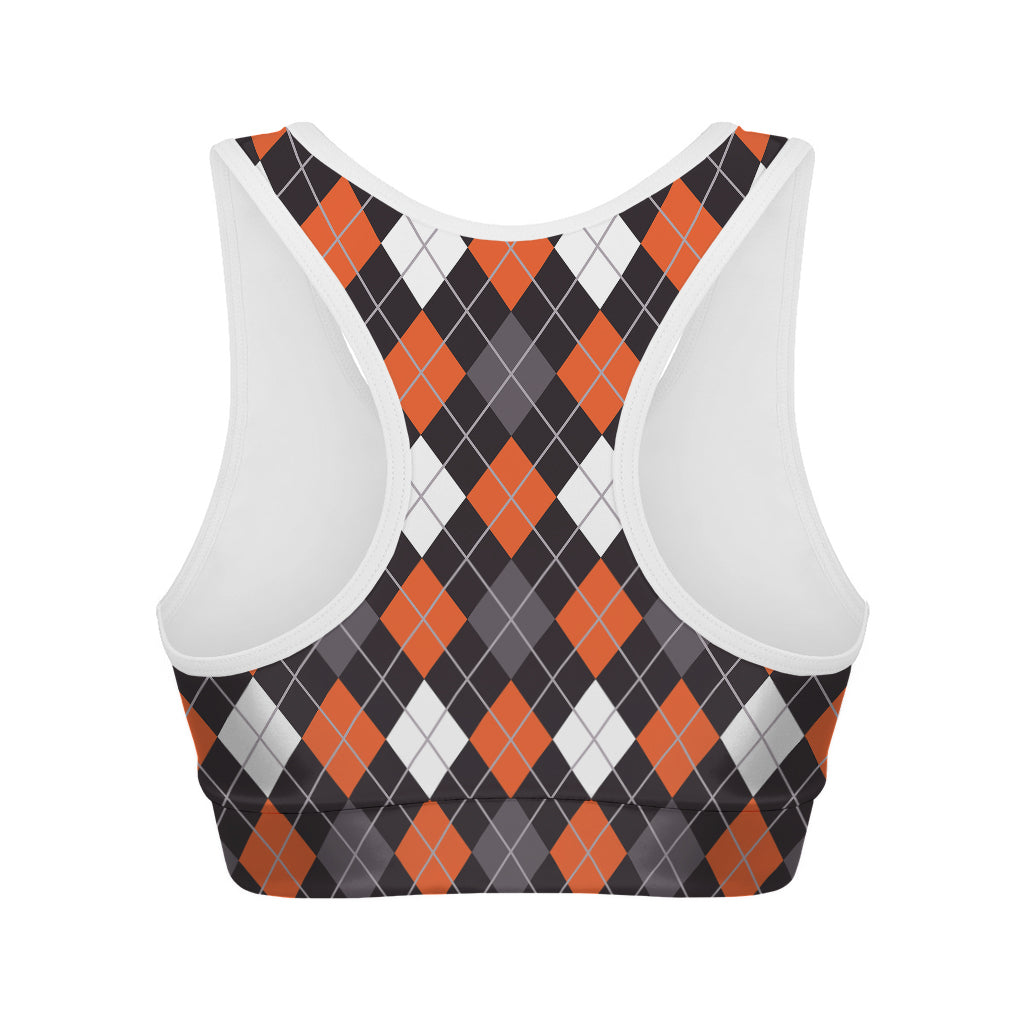 Halloween Argyle Pattern Print Women's Sports Bra