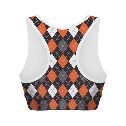 Halloween Argyle Pattern Print Women's Sports Bra