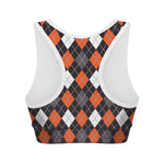 Halloween Argyle Pattern Print Women's Sports Bra