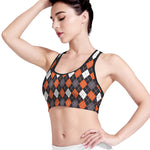 Halloween Argyle Pattern Print Women's Sports Bra