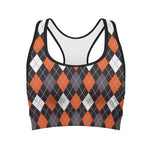 Halloween Argyle Pattern Print Women's Sports Bra