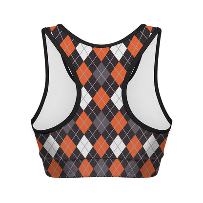 Halloween Argyle Pattern Print Women's Sports Bra