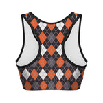 Halloween Argyle Pattern Print Women's Sports Bra