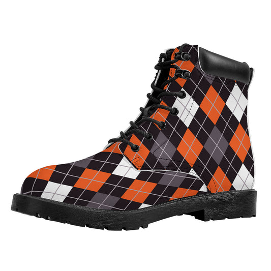 Halloween Argyle Pattern Print Work Boots