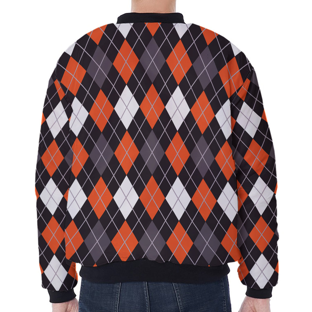 Halloween Argyle Pattern Print Zip Sleeve Bomber Jacket