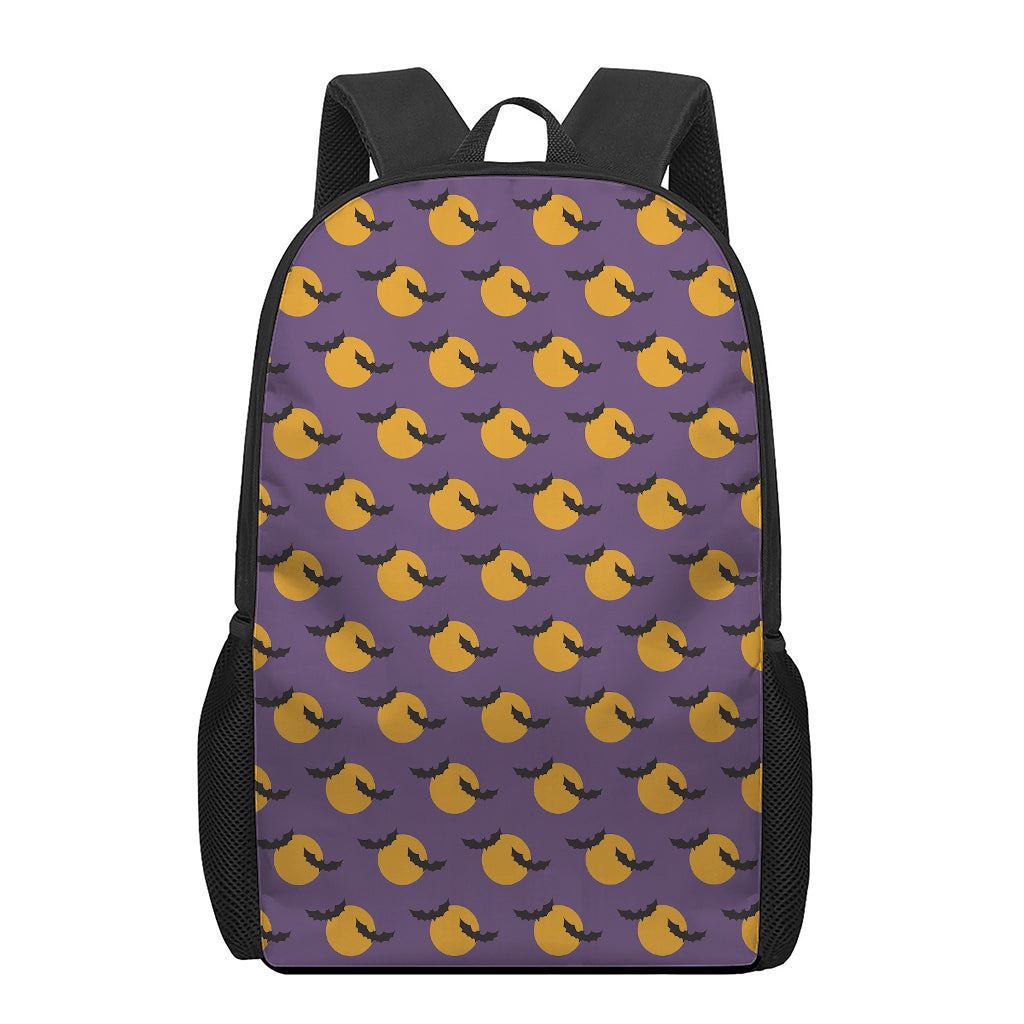 Halloween Bat And Moon Pattern Print 17 Inch Backpack