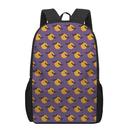 Halloween Bat And Moon Pattern Print 17 Inch Backpack