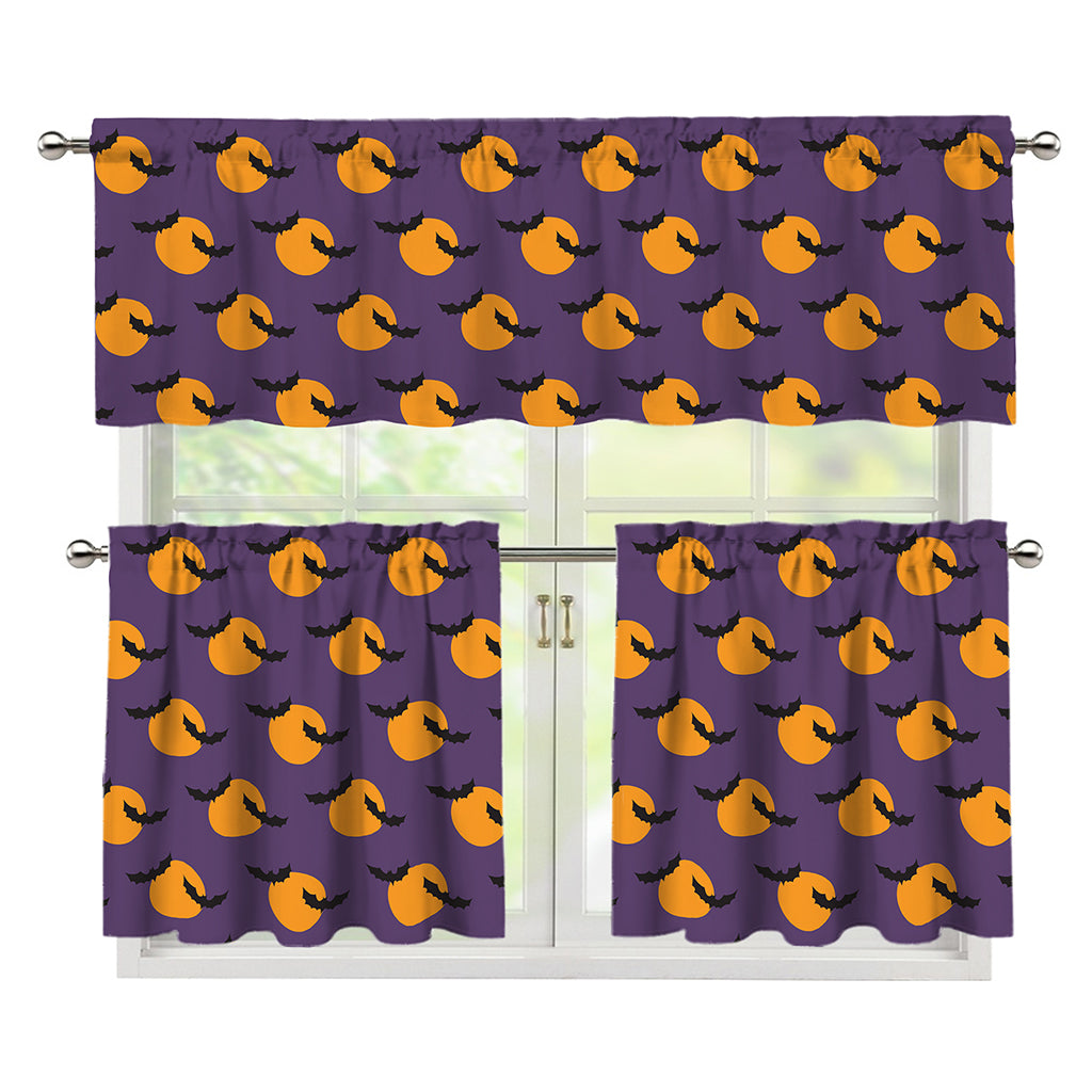 Halloween Bat And Moon Pattern Print 3 Piece Kitchen Curtains