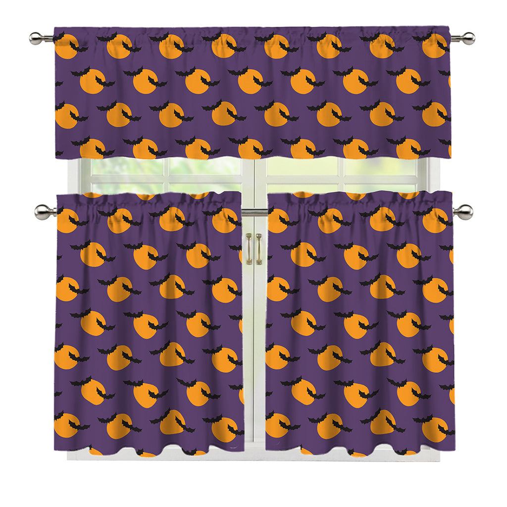 Halloween Bat And Moon Pattern Print 3 Piece Kitchen Curtains