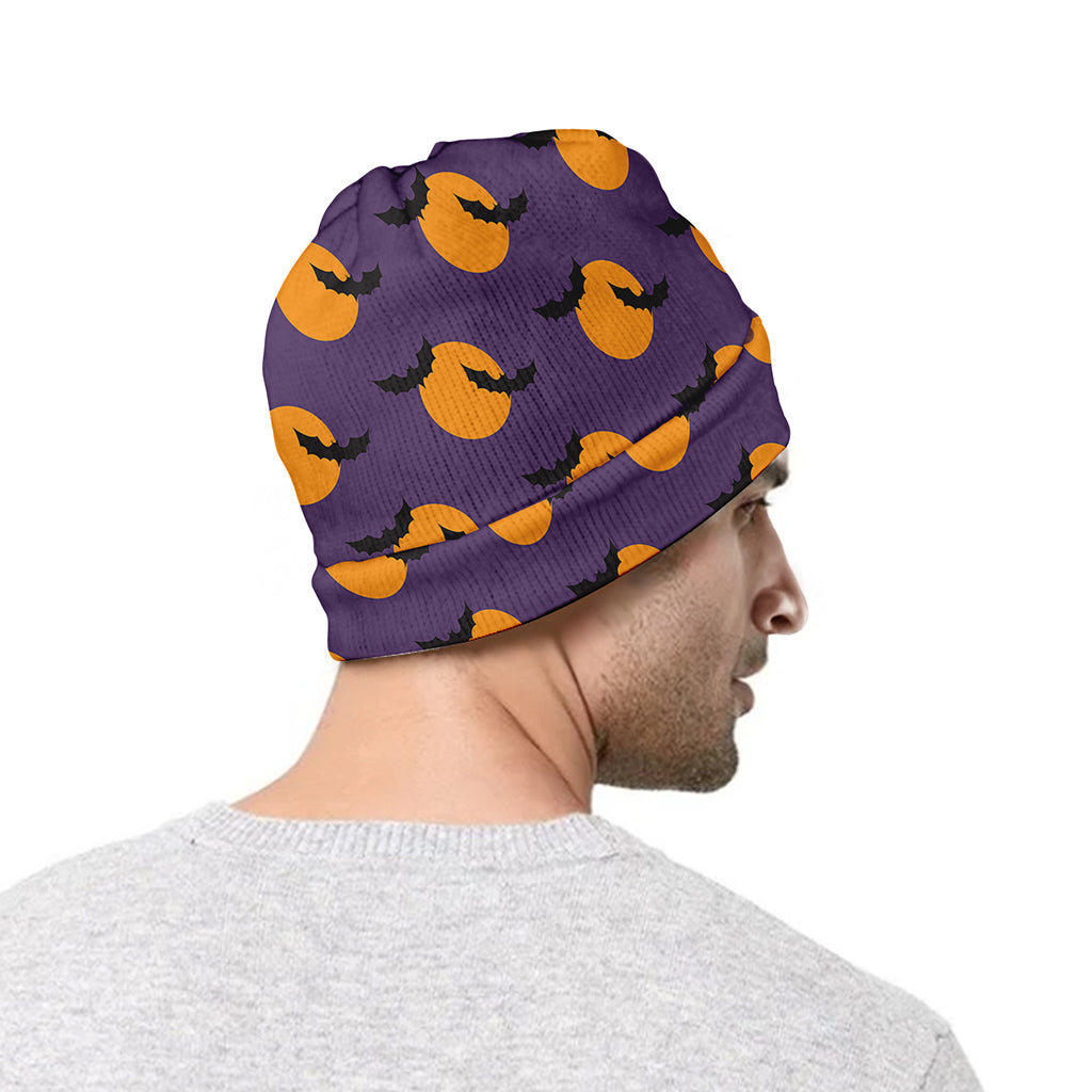 Halloween Bat And Moon Pattern Print Beanie