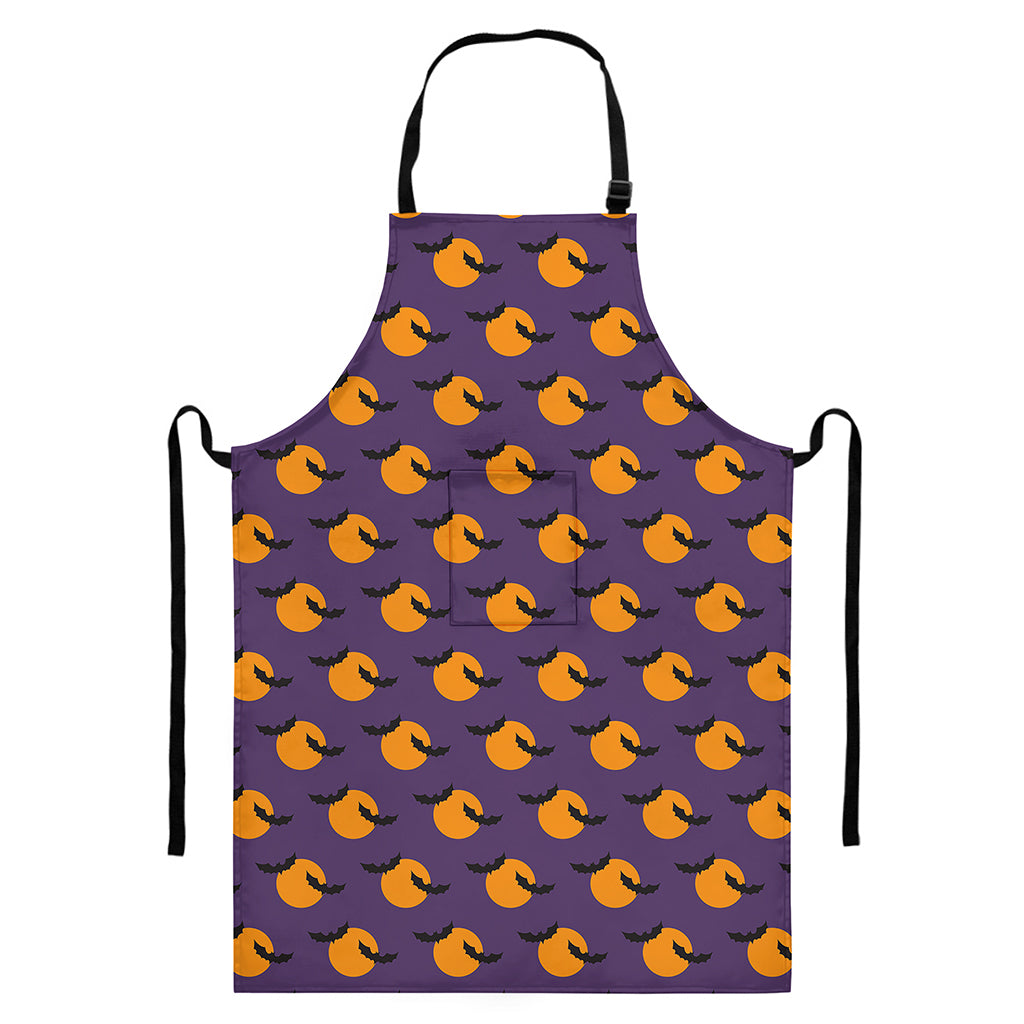 Halloween Bat And Moon Pattern Print Bib Apron With Pocket