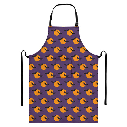Halloween Bat And Moon Pattern Print Bib Apron With Pocket