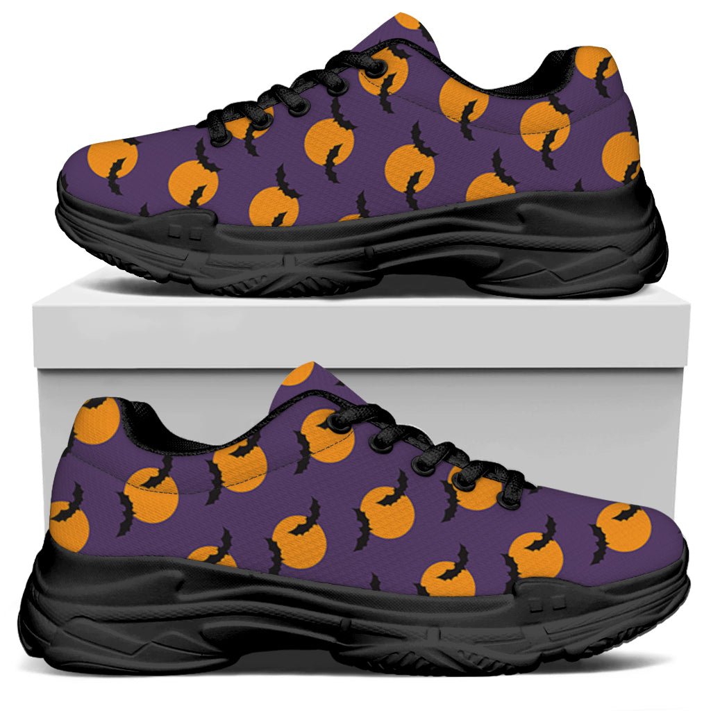 Halloween Bat And Moon Pattern Print Black Chunky Shoes
