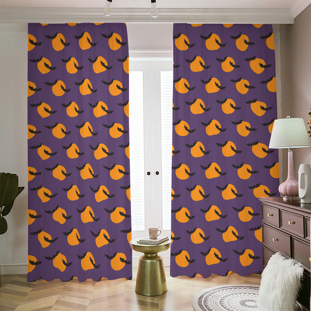 Halloween Bat And Moon Pattern Print Blackout Pencil Pleat Curtains