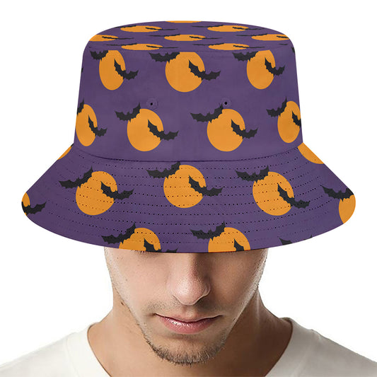 Halloween Bat And Moon Pattern Print Bucket Hat