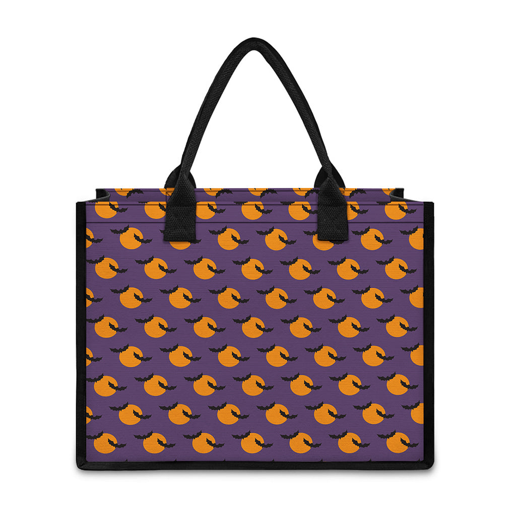 Halloween Bat And Moon Pattern Print Canvas Tote Bag