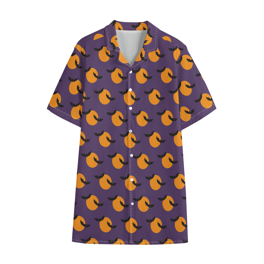 Halloween Bat And Moon Pattern Print Cotton Hawaiian Shirt