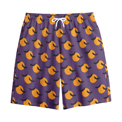 Halloween Bat And Moon Pattern Print Cotton Shorts