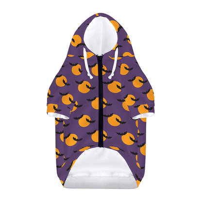 Halloween Bat And Moon Pattern Print Dog Zip Up Hoodie