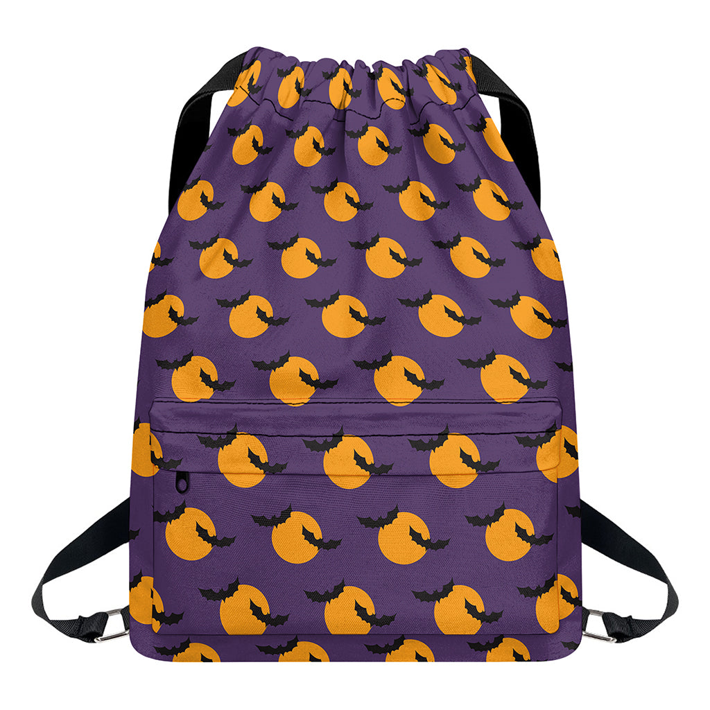 Halloween Bat And Moon Pattern Print Drawstring Backpack
