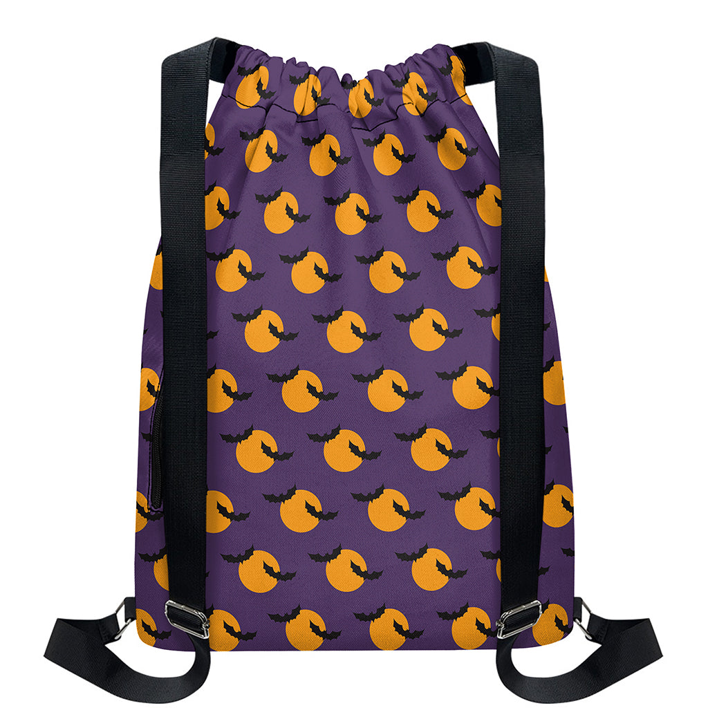Halloween Bat And Moon Pattern Print Drawstring Backpack