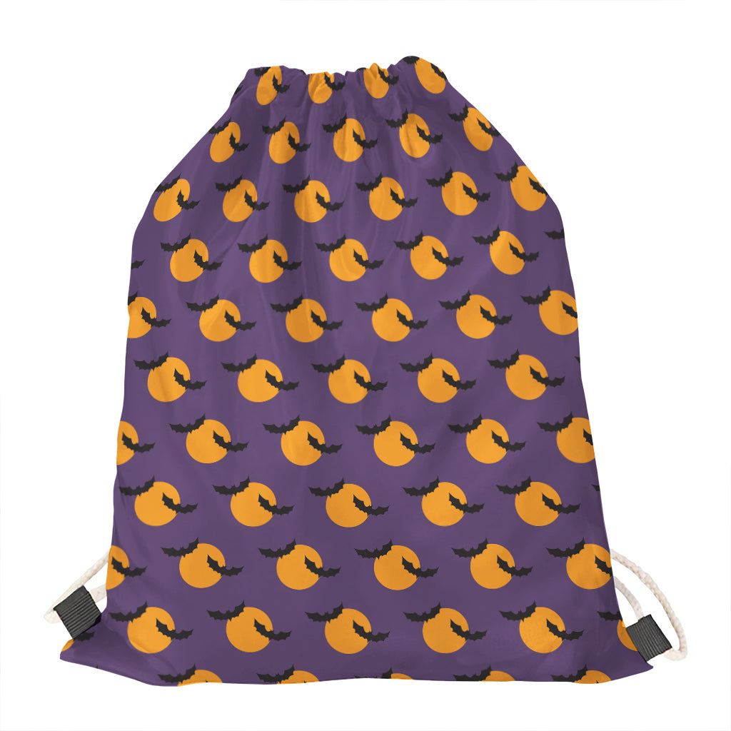 Halloween Bat And Moon Pattern Print Drawstring Bag
