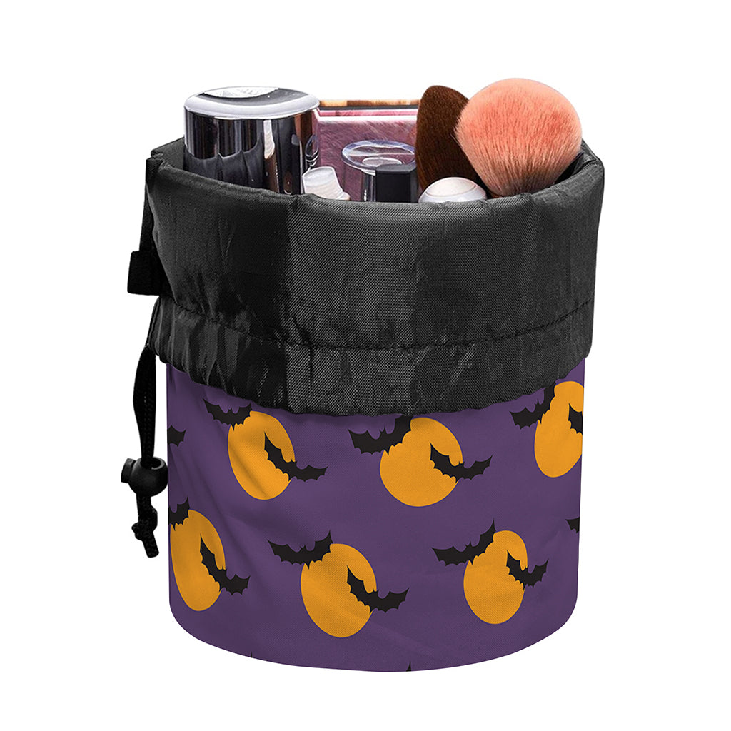 Halloween Bat And Moon Pattern Print Drawstring Makeup Bag