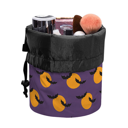 Halloween Bat And Moon Pattern Print Drawstring Makeup Bag