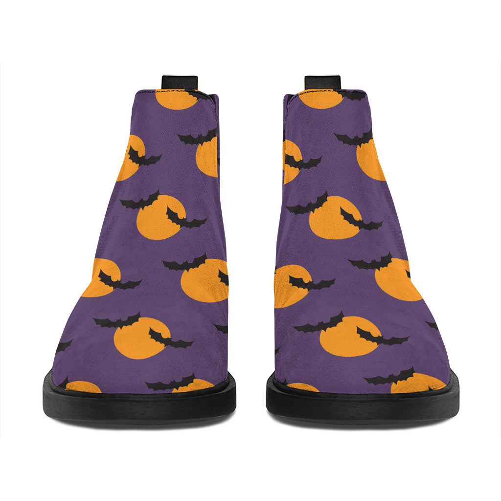 Halloween Bat And Moon Pattern Print Flat Ankle Boots