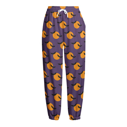 Halloween Bat And Moon Pattern Print Fleece Lined Knit Pants
