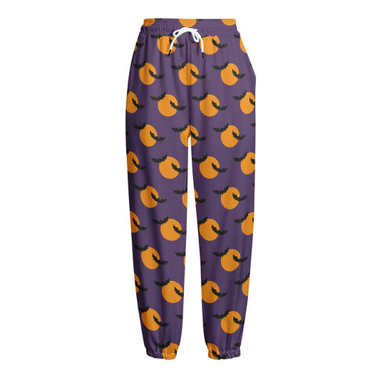 Halloween Bat And Moon Pattern Print Fleece Lined Knit Pants