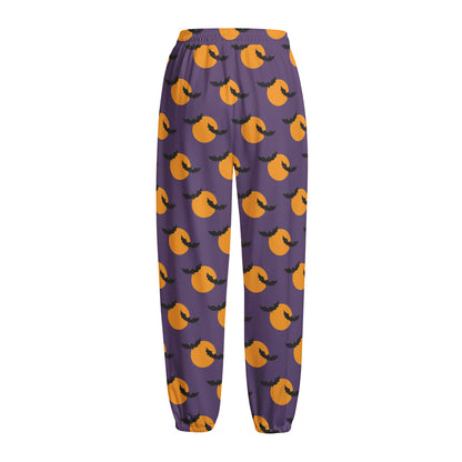 Halloween Bat And Moon Pattern Print Fleece Lined Knit Pants