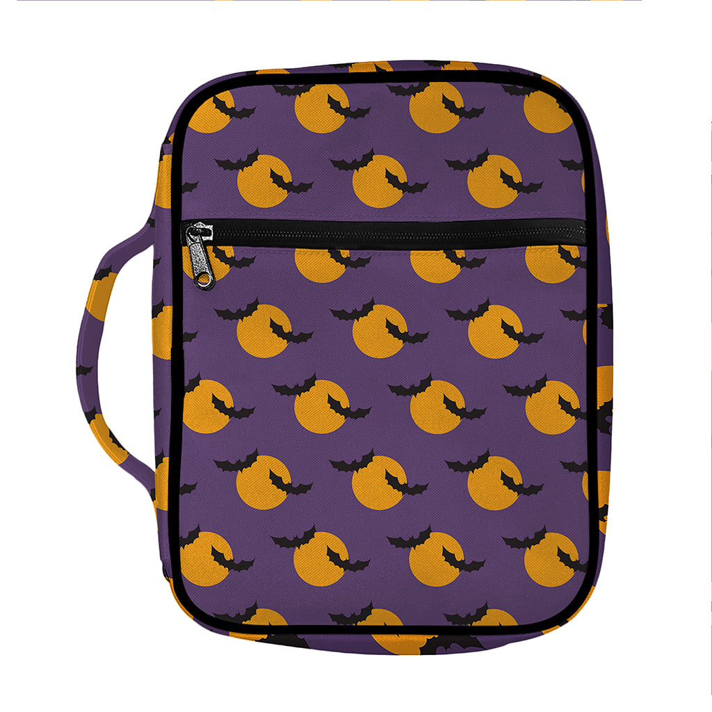 Halloween Bat And Moon Pattern Print Front Pocket Bible Bag
