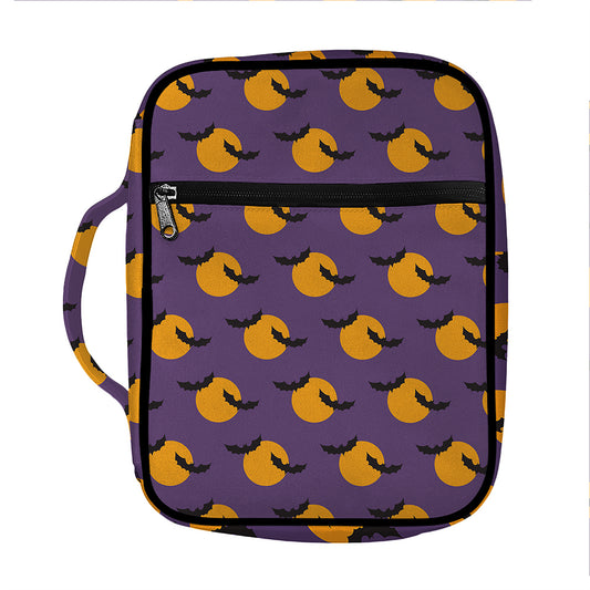 Halloween Bat And Moon Pattern Print Front Pocket Bible Bag