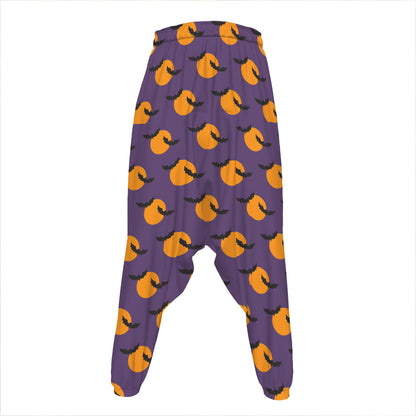 Halloween Bat And Moon Pattern Print Hammer Pants