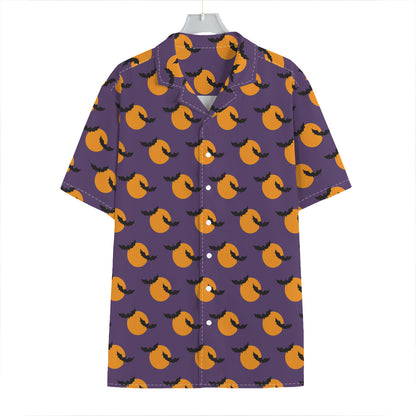 Halloween Bat And Moon Pattern Print Hawaiian Shirt