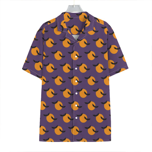 Halloween Bat And Moon Pattern Print Hawaiian Shirt