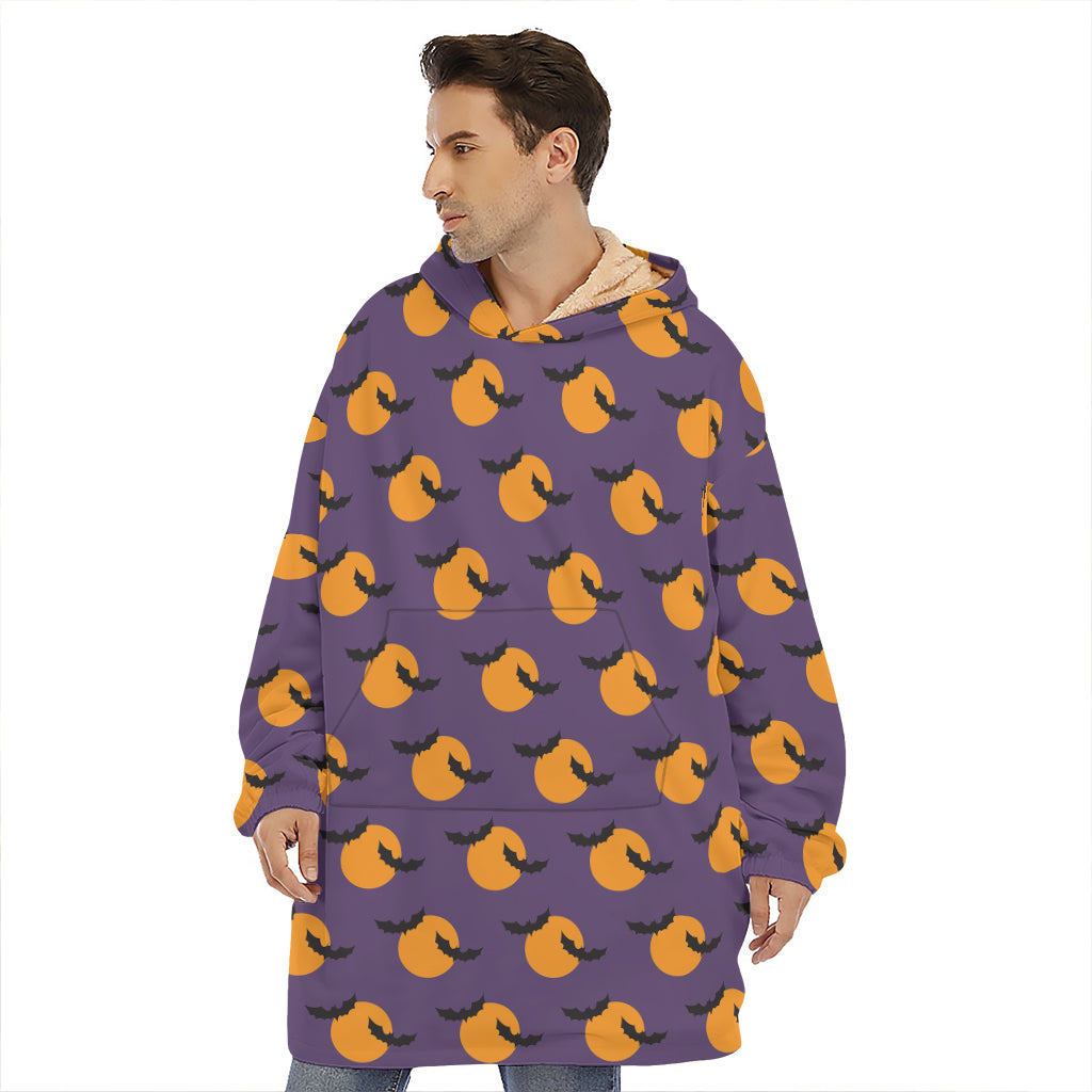 Halloween Bat And Moon Pattern Print Hoodie Blanket