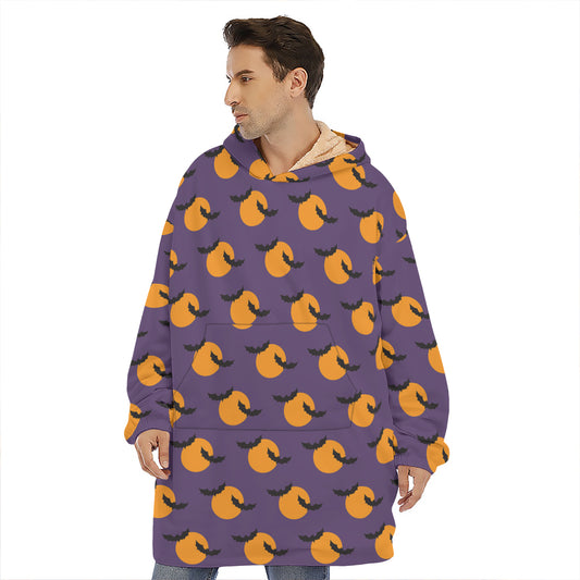 Halloween Bat And Moon Pattern Print Hoodie Blanket