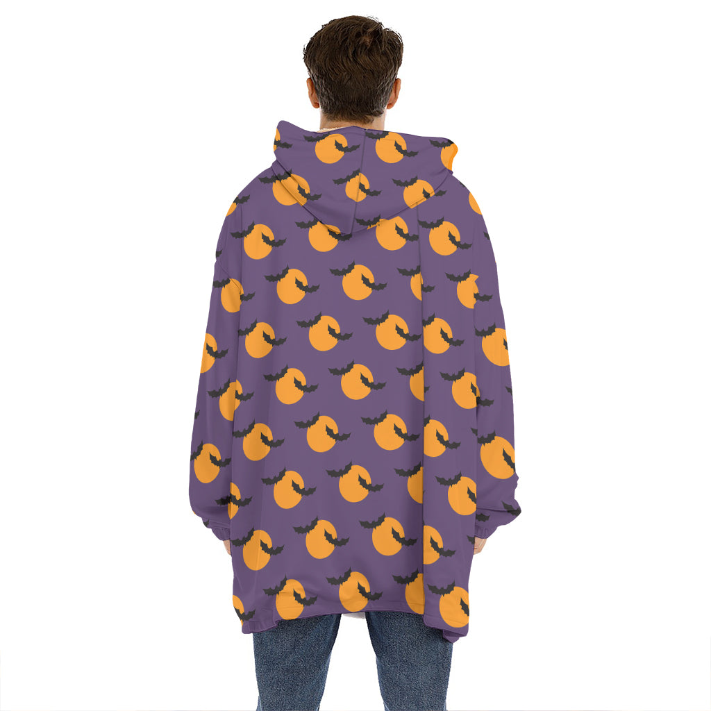 Halloween Bat And Moon Pattern Print Hoodie Blanket