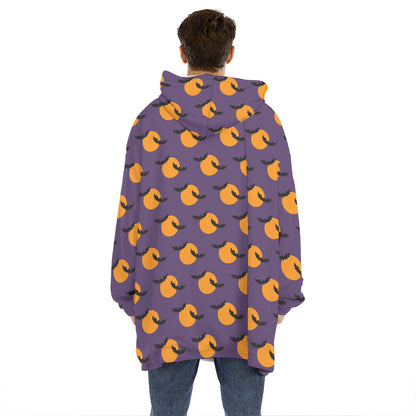 Halloween Bat And Moon Pattern Print Hoodie Blanket