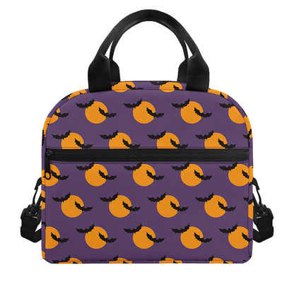 Halloween Bat And Moon Pattern Print Insulated Lunch Bag