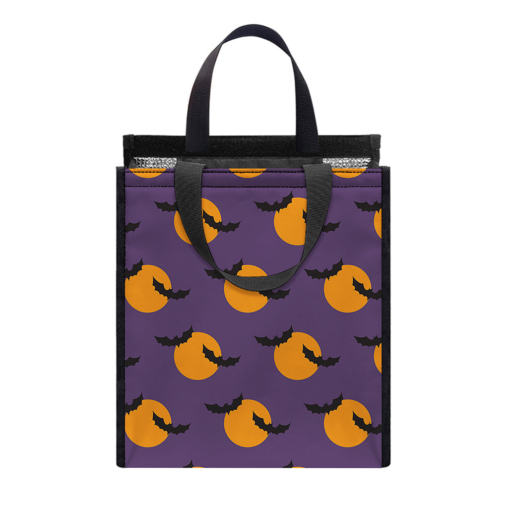 Halloween Bat And Moon Pattern Print Insulated Lunch Tote