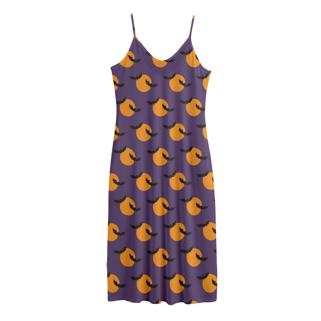 Halloween Bat And Moon Pattern Print Jersey Midi Cami Dress