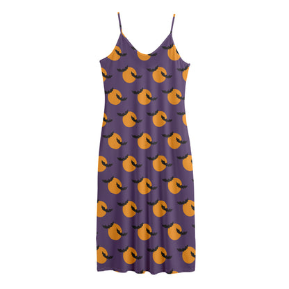 Halloween Bat And Moon Pattern Print Jersey Midi Cami Dress