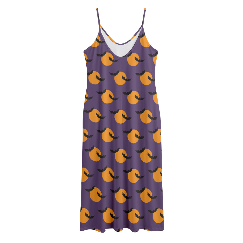 Halloween Bat And Moon Pattern Print Jersey Midi Cami Dress